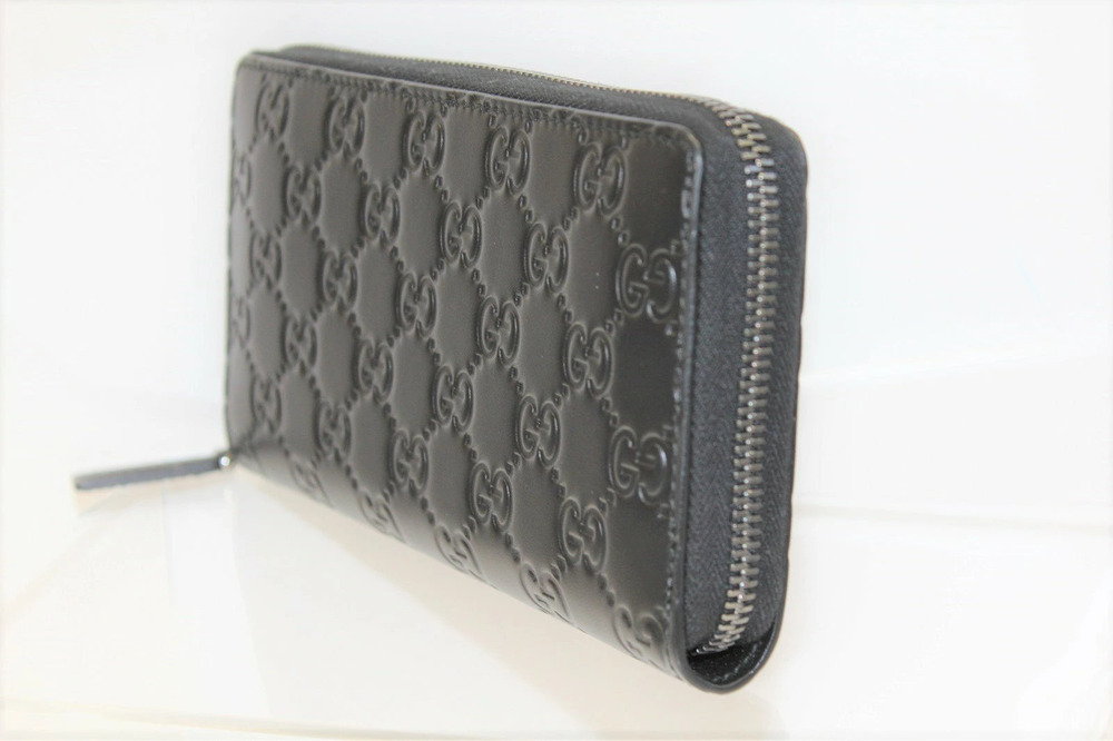 Gucci Black Long Zip Around Round Zipper ssima Leather Wallet Black